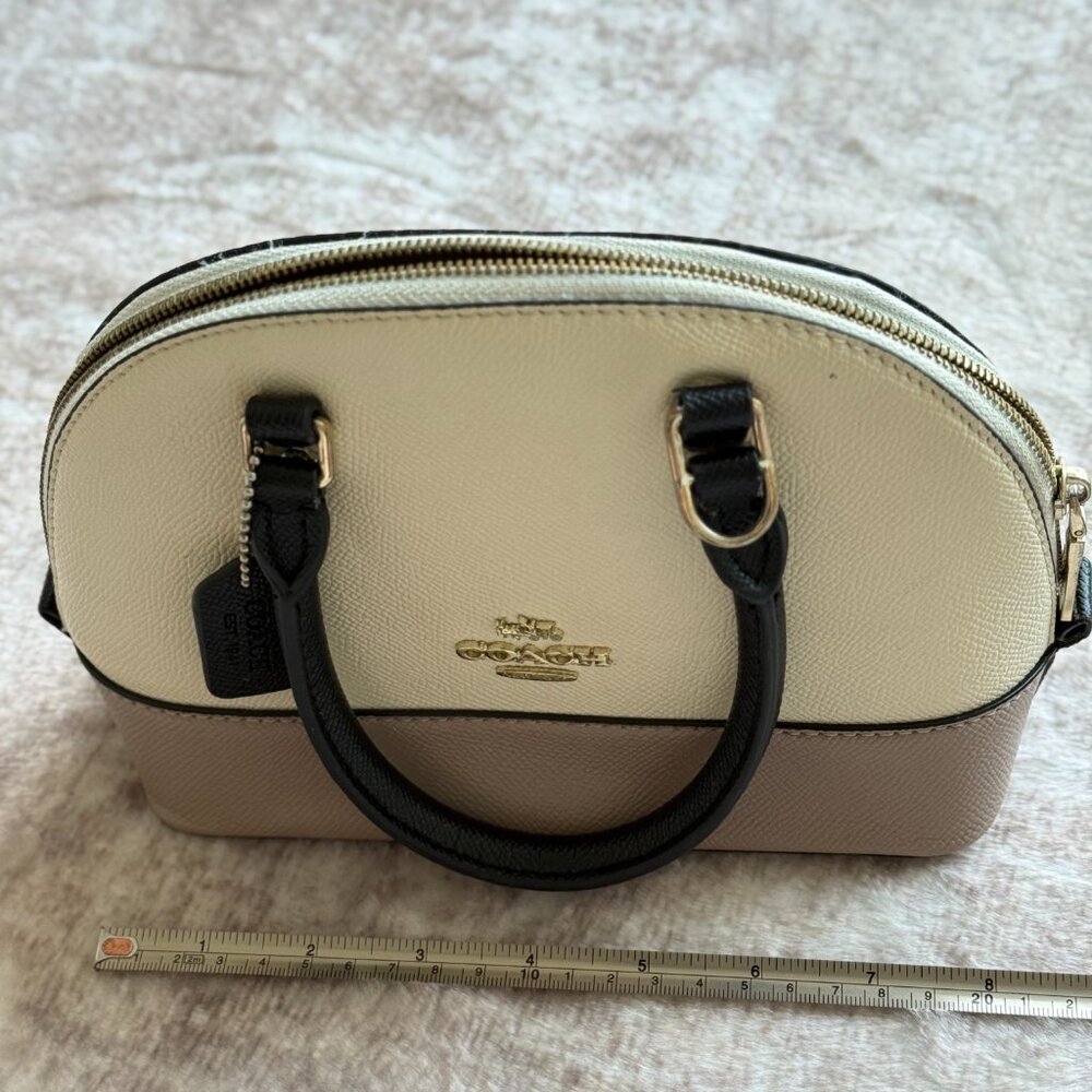 Coach Mini Sierra Satchel Colorblock Crossbody Bag Leather Cream Taupe Black - Picture 6 of 13
